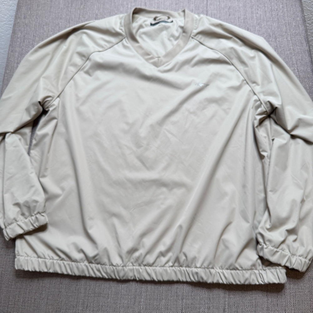 Greg Norman Mens XL Tan V-Neck Golf Windbreaker Pullover Mesh Lined TL104715